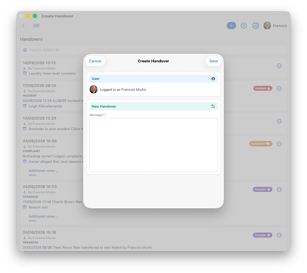 SRSPro Create a handover